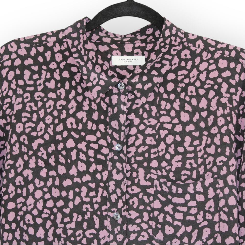 XL Equipment Femme Leema with Pocket 100% SILK Blouse AnimalPrint - Picture 11 of 11